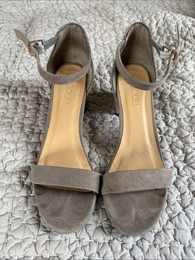 Roolee Taupe Suede Ankle Strap Heels